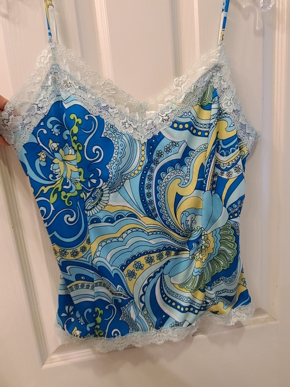 The Limited Blue and Yellow Paisley Lace-Trim Camisole Top